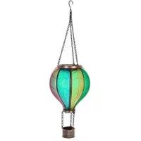 Seyila Home LED Gartenleuchte LED Solar Heißluftballon zum Hängen – Farbverlauf mit Flammeneffekt, LED fest integriert, B13,7 × H42,5 × T13,7 cm
