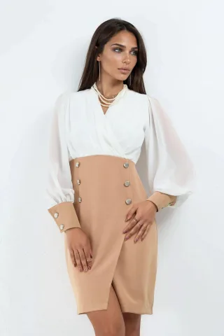V-Ausschnitt Midi-Kleid mit Knopfdetails