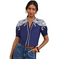 Love & Roses Kurzarmbluse Love & Roses zweifarbige, bestickte Bluse (1-tlg)