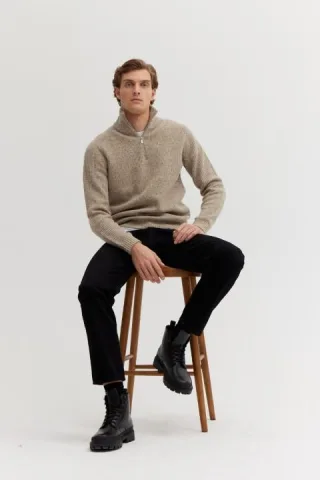 BASEFIELD - Zip Troyer Pullover beige mel. - Gr. - XL