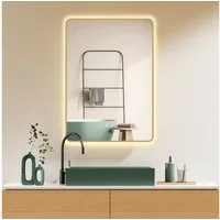 HOKO Badspiegel Antibeschlag LED 50x70 / 60x80 / 70x100 cm mit Metallrahmen (HOCH+QUER Montage. Touch Schalter+Licht Wechsel 2700-6500K, Warmweiß-Kaltweiß-Neutral. Licht mit Touch Schalter und mit Wandschalter einschaltbar, Memory-Funktion. IP44, 5mm