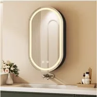 WDWRITTI Spiegelschrank Bad mit Beleuchtung Oval LED Badezimmerspiegelschrank Schwarz (Schrank 40x13x70cm mit 3Lichtmodi, Anti-fog, Helligkeit einstellbar) Speicherfunktion