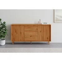 OTTO home Sideboard Malmedy Front mit gefrästen Rillen, Kommode aus massivem Kiefernholz, Push-to-open, Breite 160 cm