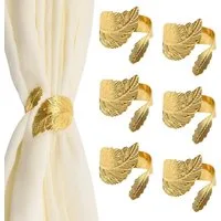 AURIVION Raffhalter Vorhang-Raffhalter 6er Set Gold, Blatt-Design, Gardinenhalter, Wohnzimmer, Schlafzimmer, Büro, Esszimmer und Hotelzimmer mit Vorhängen oder Gardinen., (Set, 6-tlg., 6 × Vorhang-Raffhalter in Goldoptik), Einfache Anwendung ohne Boh