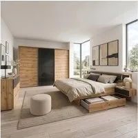 Lomadox Schlafzimmer-Set VIESTE-43, (Spar-Set, 5-tlg), mit Bett 180x200, graphit mit Eiche