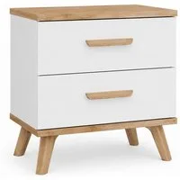 ibonto Nachtkommode Nachttisch weiß Eiche Artisan 2 Schubladen Holzbeine 45 cm (1 Nachttisch)