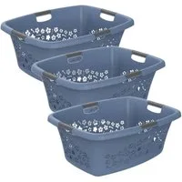 ROTHO Wäschekorb Flowers 3er-Set Wäschekorb 50l, Kunststoff (PP) BPA-frei (Wäschekorbset, 3er-Set), belastbare Tragegriffe