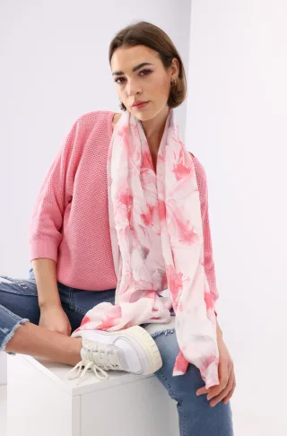monari - Leichter Blumenschal pink smoothie gemustert