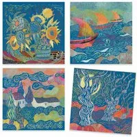 DJECO Kreativset Inspired by: Vincent van Gogh 4 Kratzbilder 20 x 20 cm DJ09378