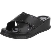 Ital-Design Damen Pantolette mit Nieten und Keilsohle Plateausandaletten (91971072) Keilabsatz/Wedge Keilsandaletten in Schwarz