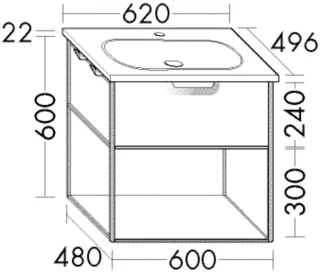 Burgbad Keramik-Waschtisch+Waschtischunterschrank Vry Eiche Dekor Baumwolle/Alpinweiss SGUJ063F7347C0001
