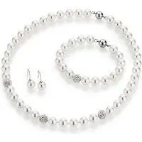 Firetti Schmuckset Multipack Schmuck Geschenk Perlenkette Perlenarmband Perlenohrhaken (Set, 4-tlg), mit Muschelkernperlen und Kristallsteinen