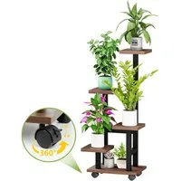 Simloveve Blumenständer Pflanzenständer aus Holz und Metall Pflanzentreppe Blumentreppe (blumenständer mit 4 Rollen), Outdoor Indoor Blumenregal für Wohnzimmer, Balkon und Büro