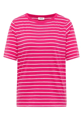 CECIL - T-Shirt mit Boatneck und Streifen beetroot pink - Gr. - XS