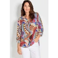 GOLDNER Schlupfbluse Florale Druckbluse mit V-Ausschnitt Viskosebluse mit Seitenschlitzen und Langarm