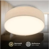 Briloner Leuchten LED Deckenleuchte Stoff-Deckenlampe Textillampe Stoffschirm Wohnzimmer Schlafzimmer, LED fest integriert, 3000K, 30/38x10,5 cm, Wohnzimmer, Schlafzimmer, Flur, Küche