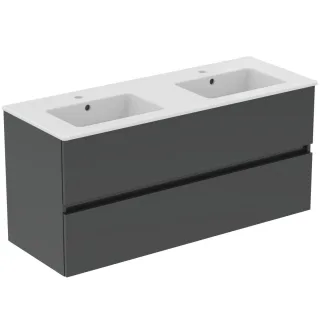 Ideal Standard Möbelpaket Eurovit+ m.WT 121cm Weiss u.Schrank 120cm 2Ausz. Hgl.grau lackiert, R0576T R0576TI