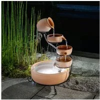 esotec Gartenbrunnen Solar Kaskadenbrunnen Lucca aus Keramik Akku + LED-Licht H=55cm 101304, (Komplettset)
