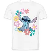 Spreadshirt T-Shirt Lilo & Stitch, Stitch Mit Hawaiianischen Blumen Männer T-Shirt (1-tlg)