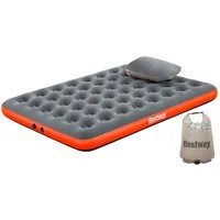 Bestway Luftbett Roll & Relax, (Packung, 1-tlg., mit Kissenpumpe 203 x 152 x 22 cm), Inkl. AirCinch Kissenpumpe