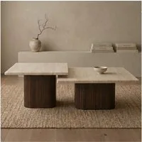 alesvelt Couchtisch Set Alviano Travertin Tischplatten mit edlem Sockel im Säulenstil 90cm (2-er Set), 90X90X38 CM + 70X70X45 CM