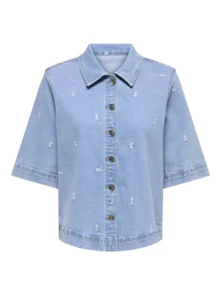 ONLY - ONLBELLA S/S EMB SHIRT DNM MAE Light Blue Denim - Gr. - M