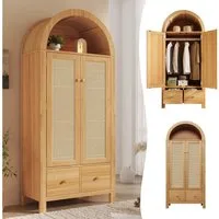 Flieks Kleiderschrank Garderobenschrank 78x45x181cm mit 2 Schubladen und 2 Türen, Rattan