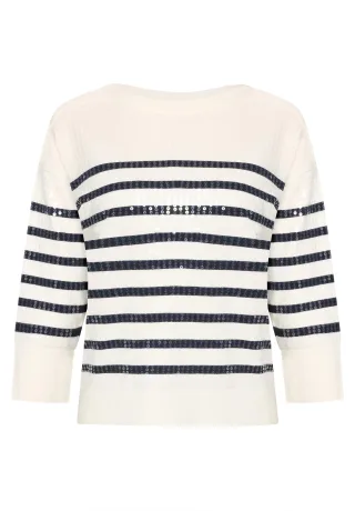 so cosy - Pullover mit Streifenmuster beige/blau - Gr. - 40