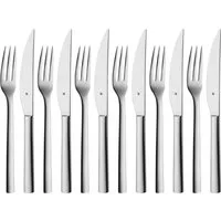 WMF Steakbesteck Nuova (12-tlg), 6 Personen, Cromargan® Edelstahl Rostfrei 18/10, Solide Monobloc Steakmesser