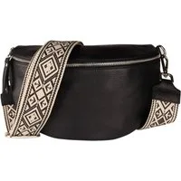 MIRROSI Bauchtasche Damen, Echtleder, Made in Italy, Umhängetasche, Brusttasche, (Schultertasche für jeden Anlass (1 Tasche & 2 Gurte), Crossbody Bag, Schwarz, gemusterten& verstellbaren Schulterriemen