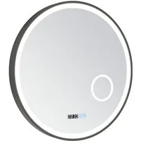AQUALAVOS Rahmenspiegel-rund LED Spiegel mit Beleuchtung Badezimmerspiegel Ø60/80cm Vergrößerung, Antibeschlag Digitaluhr Memory-Funktion Kaltweiß 6400K Dimmbar IP44