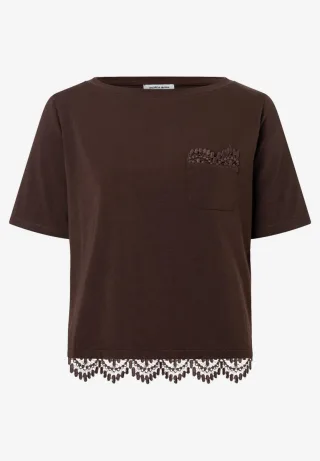 MORE & MORE - T-Shirt mit Spitzendetails braun - Gr. - 38