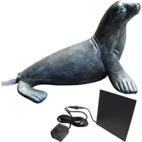 Arnusa Wasserspeier Seehund Gartendeko in Kupferoptik Solarbrunnen, solarbetrieben Teichfigur mit Solarpumpe & Wasserspiel