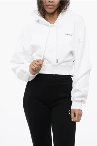 Bedruckter kurzer Hoodie in Weiß