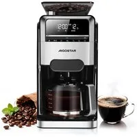Aigostar Kaffeemaschine mit Mahlwerk 12 Tassen Filterkaffeemaschine, 7 Mahlgrade, 3 Brühstärken, 24H Timer, 1.5l Kaffeekanne, Wiederverwendbare Filter, Warmhaltefunktion, Selbstreinigungsfunktion, Intelligente Erinnerung