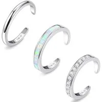 Diamday Fußkette und Zehenring Set 3PCS 14K Goldgefüllt Verstellbare Offen Zehenringe Set Opal CZ Blume