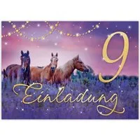 JUNAPACK Einladungskarten Pferd Einladungen zum Kindergeburtstag Fohlen lila Mädchen, Einladungskarten zum 9. Geburtstag mit Pferd Motiv