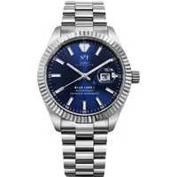 S&T Design Quarzuhr Herren Uhr Edelstahl Armbanduhr Herrenuhr Japanisches Uhrenwerk 40mm Blue Lake 1, (Set, 1-tlg., mit Bandkürzgerät und Uhrenbox), Männer Uhr Wasserdicht Datum Business Uhr Metall Geschenke für Männer