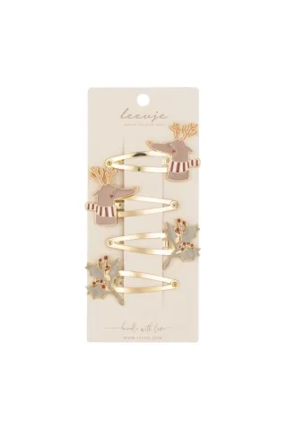 Leevje Haarspangen "Enamel Reindeer & Holly Clips"