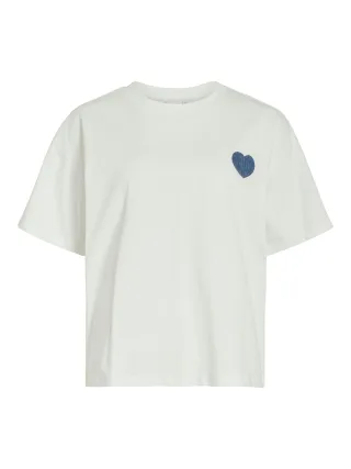 VILA - VIMONIE HEART O-NECK S/S TOP Snow White - Gr. - S