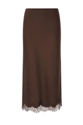 Rich & Royal - Satin midi skirt dark chocolate - Gr. - M
