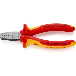 KNIPEX Crimpzange für Aderendhülsen 145 mm isoliert mit Mehrkomponenten-Hüllen, VDE-geprüft poliert - 9768145A