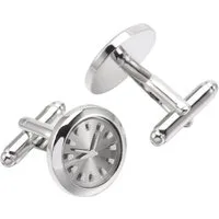 KARMA Manschettenknöpfe Set Uhr Herren Edelstahl Silber rund elegant Business (1-Paar, Hochzeit Hemd Accessoire klassisch modern), 2er Set Manschettenknöpfe