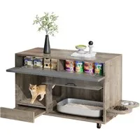 Yorbay Mehrzweckschrank Katzentoilettenschrank Sideboard mit Sandauffangmatte Futternäpfen Rollen