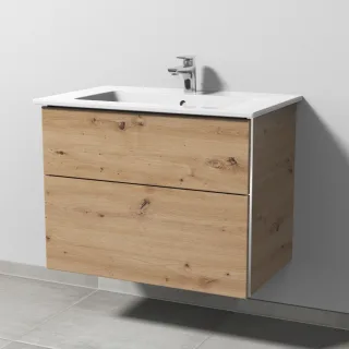 Sanipa 3way Keramik-Set Venticello Keramik-Waschtisch und Unterbau mit 2 Auszügen, Eiche Natural-Tou BR32385