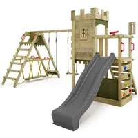 FATMOOSE Spielturm Boldbaron – Spielturm mit SurfSchaukel, Rutsche & Kletterwand, Abenteuerliche Ritterburg für kleine Entdecker – 10 Jahre Garantie*