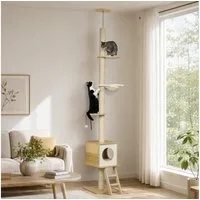 PawHut Kratzbaum Katzenbaum mit Plüschball, Katzenhöhle, Katzenkratzbaum, Hellbraun+Beige, 40 x 40 x 240-260 cm