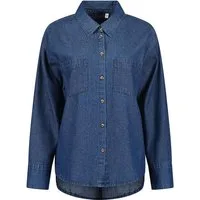Blue Seven Langarmhemd Damen Jeansbluse 280133 mit Kragen - Damenbluse Hemdbluse Unifarben Klassischer Hemdkragen, Knopfleiste, Aufgesetzte Brusttaschen