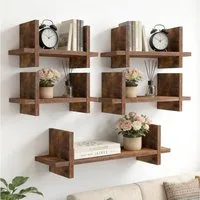 BlingBin Deko-Wandregal Wandregal 3er Set Schweberegal aus Holz Schwebendes Regal, 2er Set (6 Stück) 6-tlg., DIY Wandmontage Hängeregale für Wohnzimmer Schlafzimmer Büro