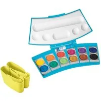 Pelikan Farbkasten ProColor® Türkis/Neongelb mit 12 Farben, und Deckweiß Malkasten Schulmalfarben